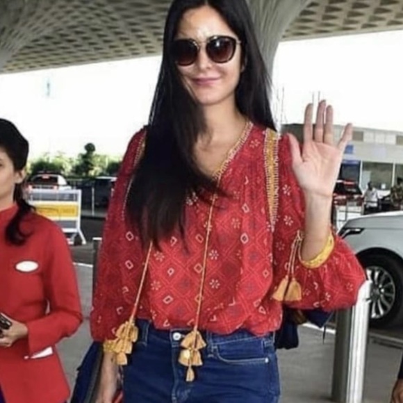 Verb Pallavi Lulita Anthropologie Semi Sheer Brick Red Peasant Blouse Top - Picture 7 of 16